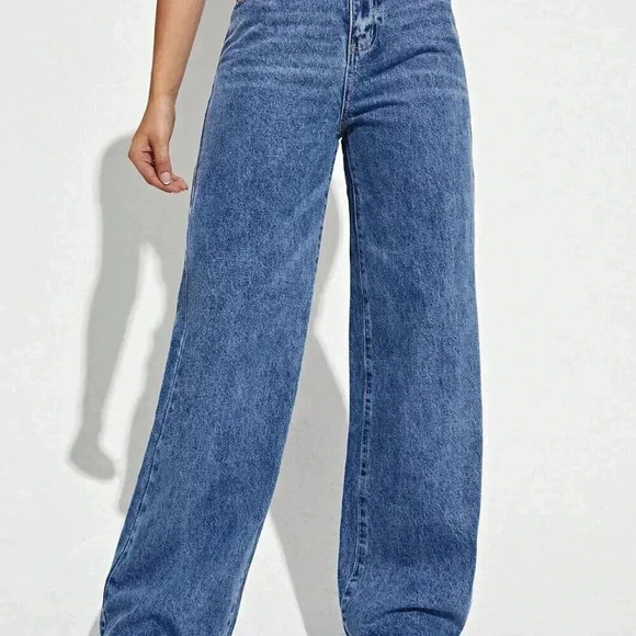 Dark Wash Casual Women's High Waist Wide Leg Jeans - Picture 6 of 6